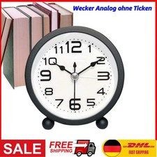 Tischuhr Wecker Analog ohne Ticken Metall Schwarz 3D Zahlen Groß Lautlos Nacht