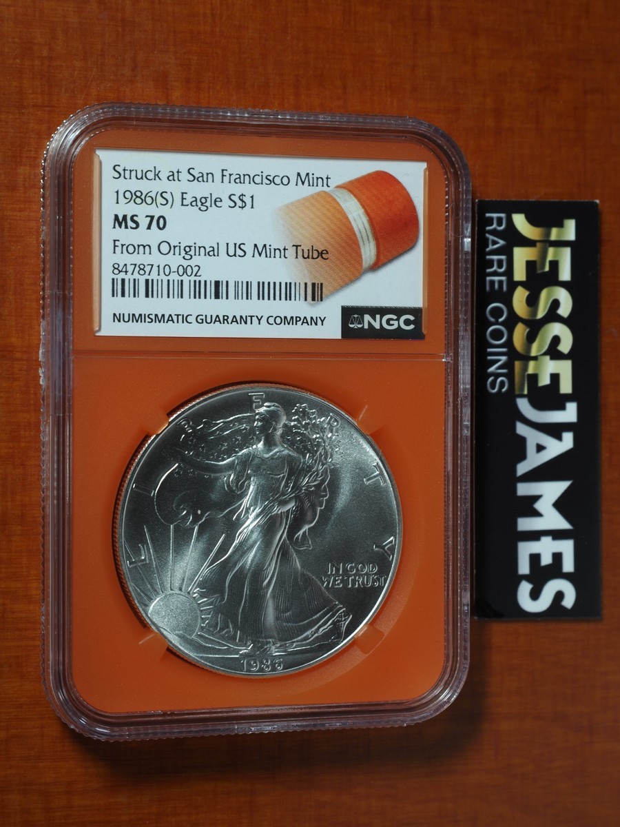 1986 (S) $1 SILVER EAGLE NGC MS70 STRUCK AT SAN FRANCISCO MINT