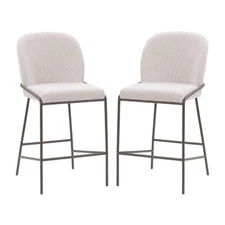 Home Square Fabric Counter Height Barstool in Light Gray - Set of 2