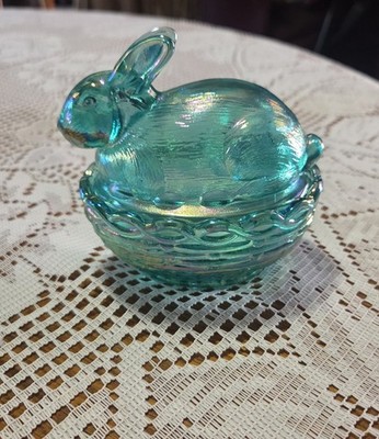 Mosser Glass Teal Bunny On Nest~ Popular Color Hard To Find