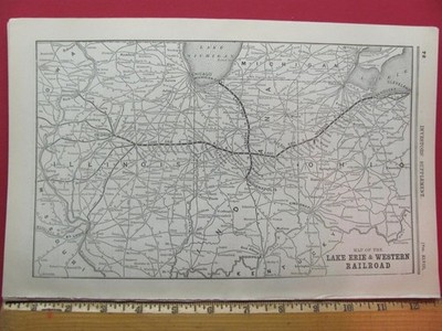 SELTENE 1889 LAKE ERIE & WESTERN EISENBAHN SYSTEMKARTE LE&W OH IN IL RR GESCHICHTE