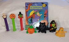 Vintage 80's Halloween Lot 4 Wind-ups Work 3 Pez Containers 1 Children's Book