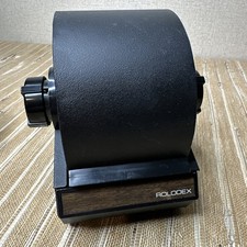 Vtg Rolodex Model 1753 Rotary Card File Black Metal Faux Woodgrain Desk Business