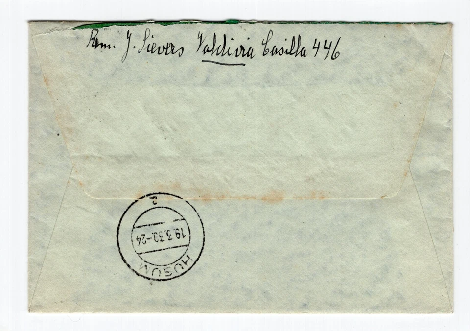 CHILE 1939 Cubierta registrada Valdivia a Alemania escaso franqueo vistas y vistas Foto 2 de 2