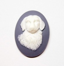 4 of 40x30mm White over Gray Blue Dachshund or other Dog Cameo Cabochon
