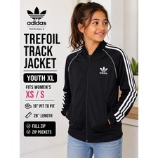 Adidas Originals Trefoil Track Jacket Youth XL Black White 3 Stripe Full Zip