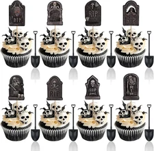 48 Pcs Halloween Cupcake Toppers - Tombstones Graveyard Cake Topper, Halloween C