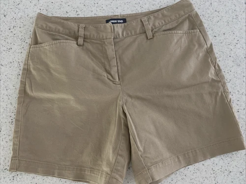 LANDS'  END 6.5" Shorts Khaki Flat Front Pockets Casual Classic Preppy Sz 8P