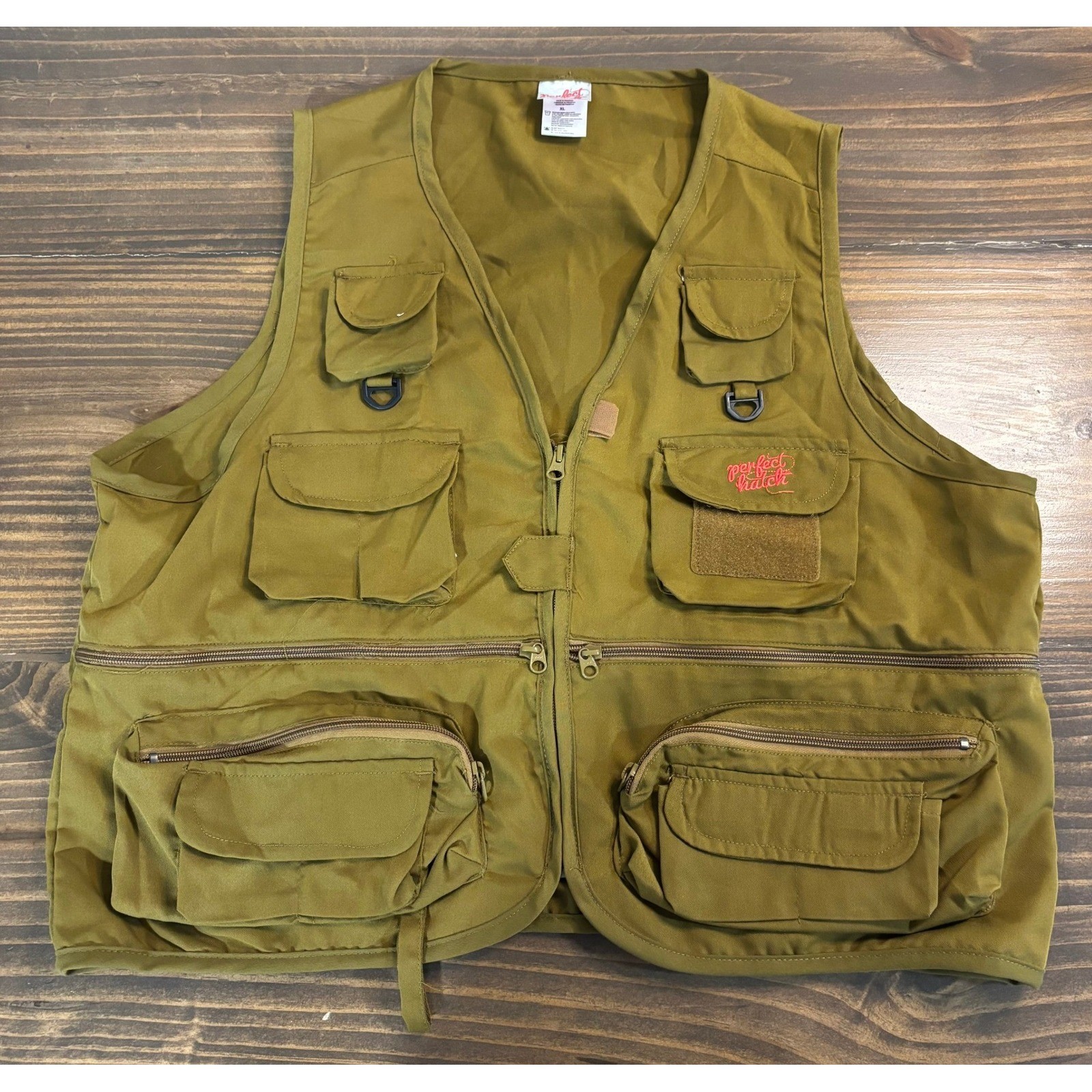 PERFECT HATCH Fishing Vest Mens XL Khaki Olive Green Multi Pocket ...
