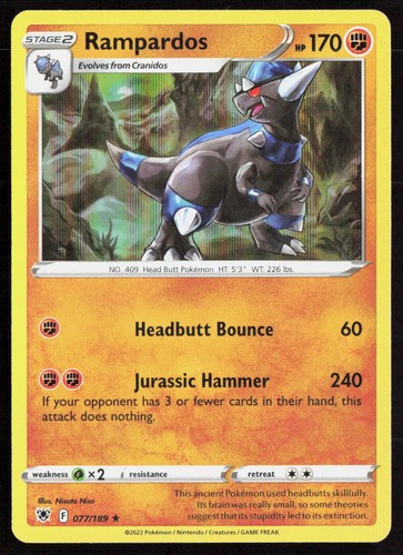 Pokemon Rampardos Holo Rare 077/189 SWSH10: Astral Radiance Holofoil NM