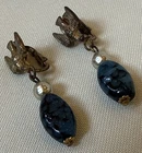 Vtg Miriam Haskell Gold Birds w/faux Pearls & Teal Blue/black Beads Clip-ons