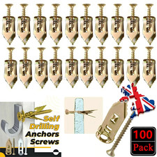 100PCS PLASTERBOARD CAVITY WALL FIXINGS HAMMER IN METAL ANCHOR PLUGS WITH SCREWS