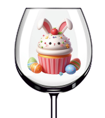 12x bunte Osterhase Cup Cake Vinyl Aufkleber Abziehbild Becher Weinglas Van