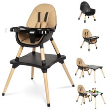 6 in 1 High Chair for Babies  Toddlers, Convertible Wooden Baby Black
