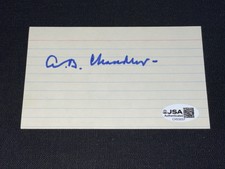 Happy Chandler Signed 3x5 Index Card JSA COA Baseball Commissioner Hall Of Fame