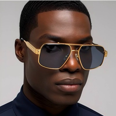 Fashion Sunglasses Gold Metal Flat Top Bar Classy Eyewear Hip Hop Gangster NEw