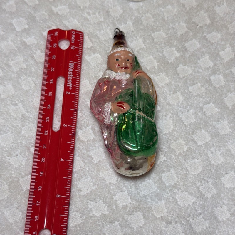 Vintage Hand Blown Glass Santa Claus Christmas Ornament ~perhaps Germany ~ 4.5””