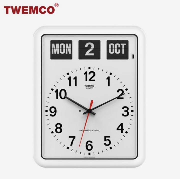 TWEMCO BQ-12A Flip Wall Clock Perpetual Calendar Minimalist Aesthetic White
