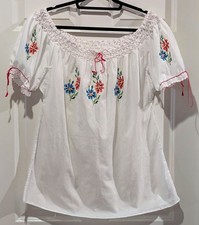 VTG Cross Stitch Hungarian Hand Made Peasant Blouse Top Folk SHEER Boho