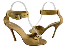 Genuine Manolo Blahnik Neutral Beige Leather Ankle Strap Sandals 375 7.5