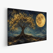 Tree of Life Canvas Wall Art Gold Moon Abstract Large Framed Picture Print Decor