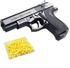 8-Round Toy Gun for Kids – Realistic Black Pistol | Fires 6mm Plastic Bullets,