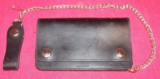 Medium Size Trucker Biker Wallet Billfold Motorcycle Black Leather Metal Chain