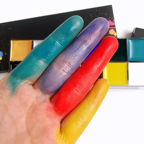 Paleta de pintura al óleo corporal facial de 12 colores + cepillo de pintura base + esponja de maquillaje - Imagen 2 de 9