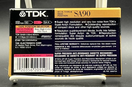 TDK SA 90 Blank Audio Cassette Tape 90min High Bias Type II NEW SEALED - Picture 2 of 2