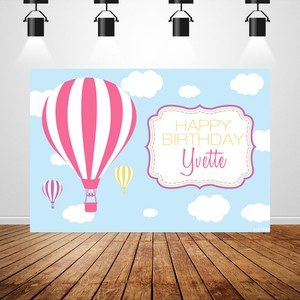 Hot Air Balloons Backdrop Pink Girls Birthday Party Background