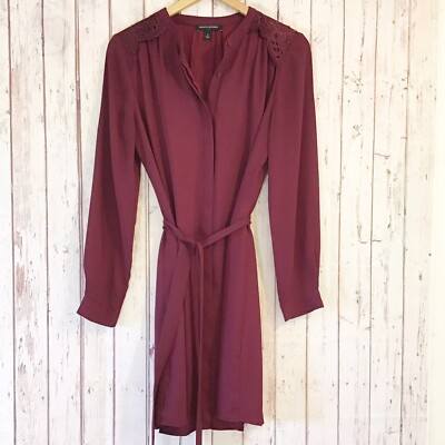 Banana Republic Factory lace shoulder dress womens size 6 wine red long  sleeve | eBay