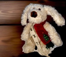 Plush Toy Dog Stuffed Animal With Red Scarf -Used -9  Inch Long- With Free Gift