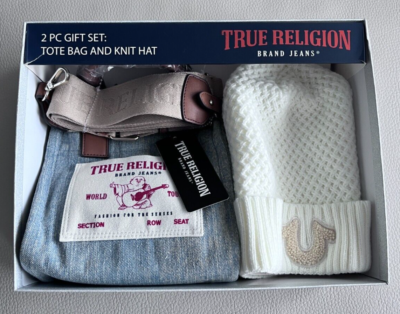 TRUE RELIGION Denim Mini Tote Bag Shoulder Strap Knit Hat Gift Set NEW True Religion | Bags | Nwt True Religion Mini Denim Tote Bag  main image 2