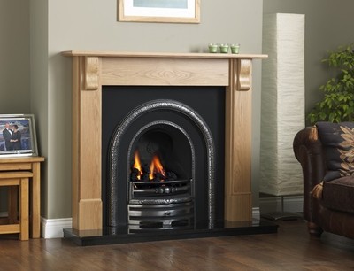 Solid Fuel Oak Edwardian Victorian Georgian Arch Cast Iron Wood