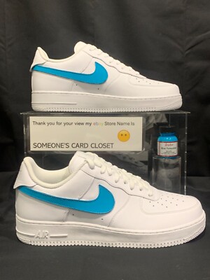 Nike Air Force 1 Low White (Blue Turquoise Custom Painted Swoosh) SC-#10W