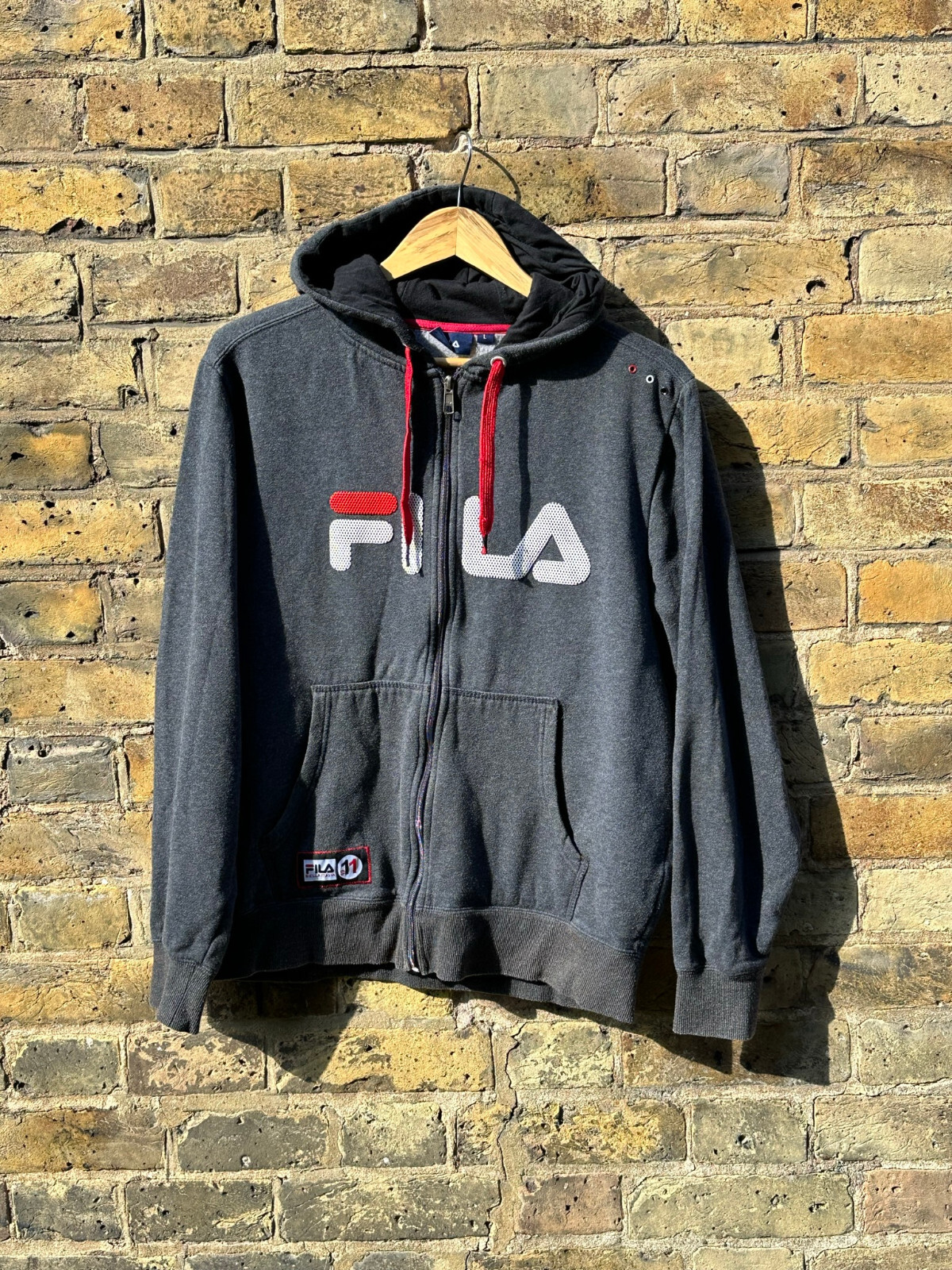 FILA uomo felpa con cappuccio grande zip cardigan cotone vintage grigio regular fit anni 90