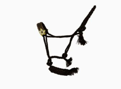 Showman Brown Nylon Mule Tape Halter & Lead With Leather Flower Accent Noseband
