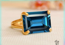 Large London Blue Topaz Ring Statement Ring 925 Sterling Silver Bold Ring Gift