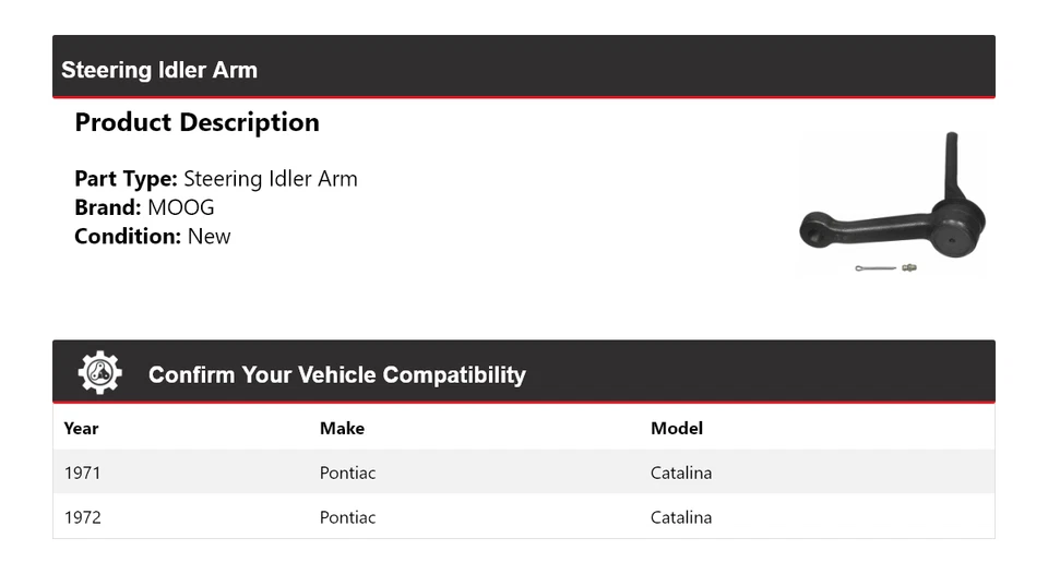 Brazo de rueda loca de dirección MOOG para Pontiac Catalina 1971-1972 Foto 2 de 4