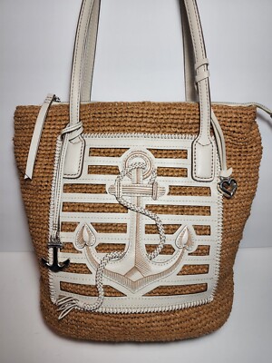 BRIGHTON ADMIRAL NAUTICAL 3D ANCHOR LEATHER APPLIQUE TOTE SHOULDER HANDBAG R$360