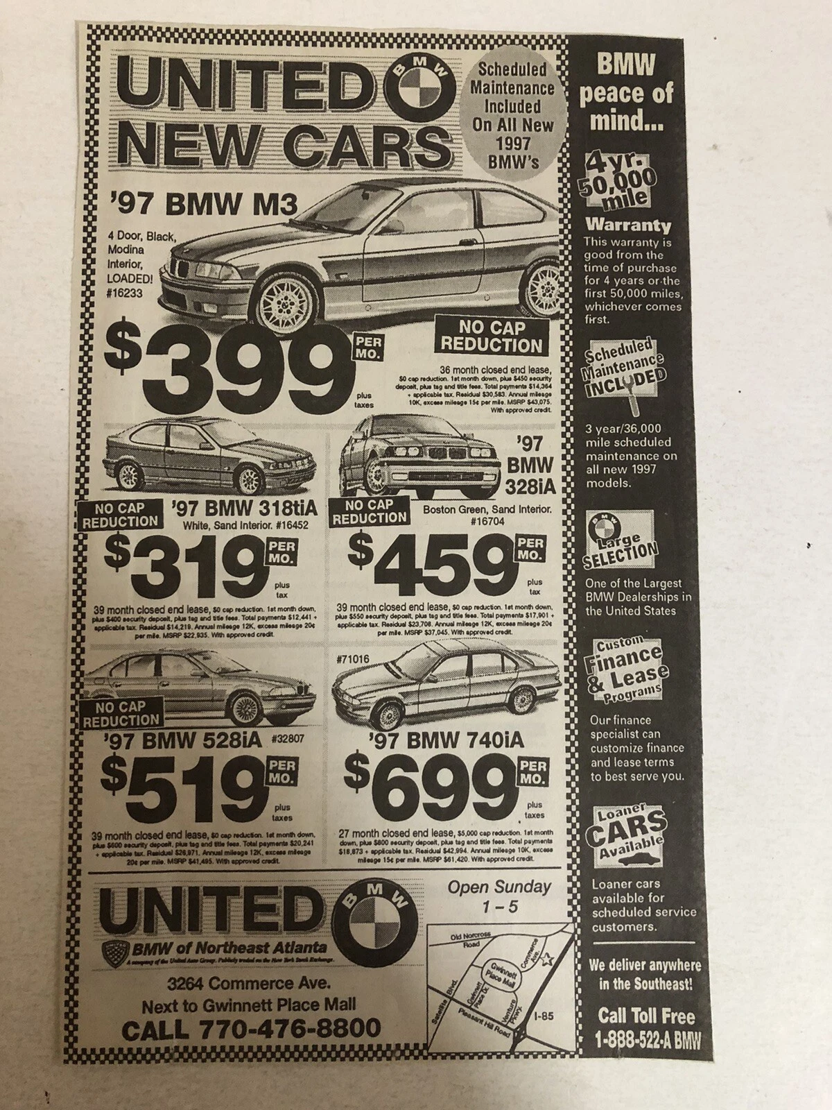  1987 united bmw carros usados impressão anúncio 