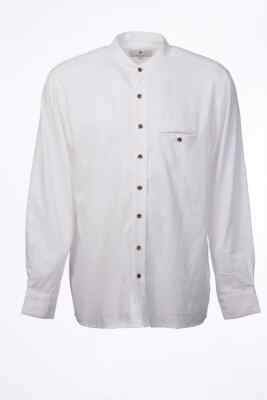 Collarless Grandfather Shirt Linen Bleach White Long Sleeve Made in Ireland