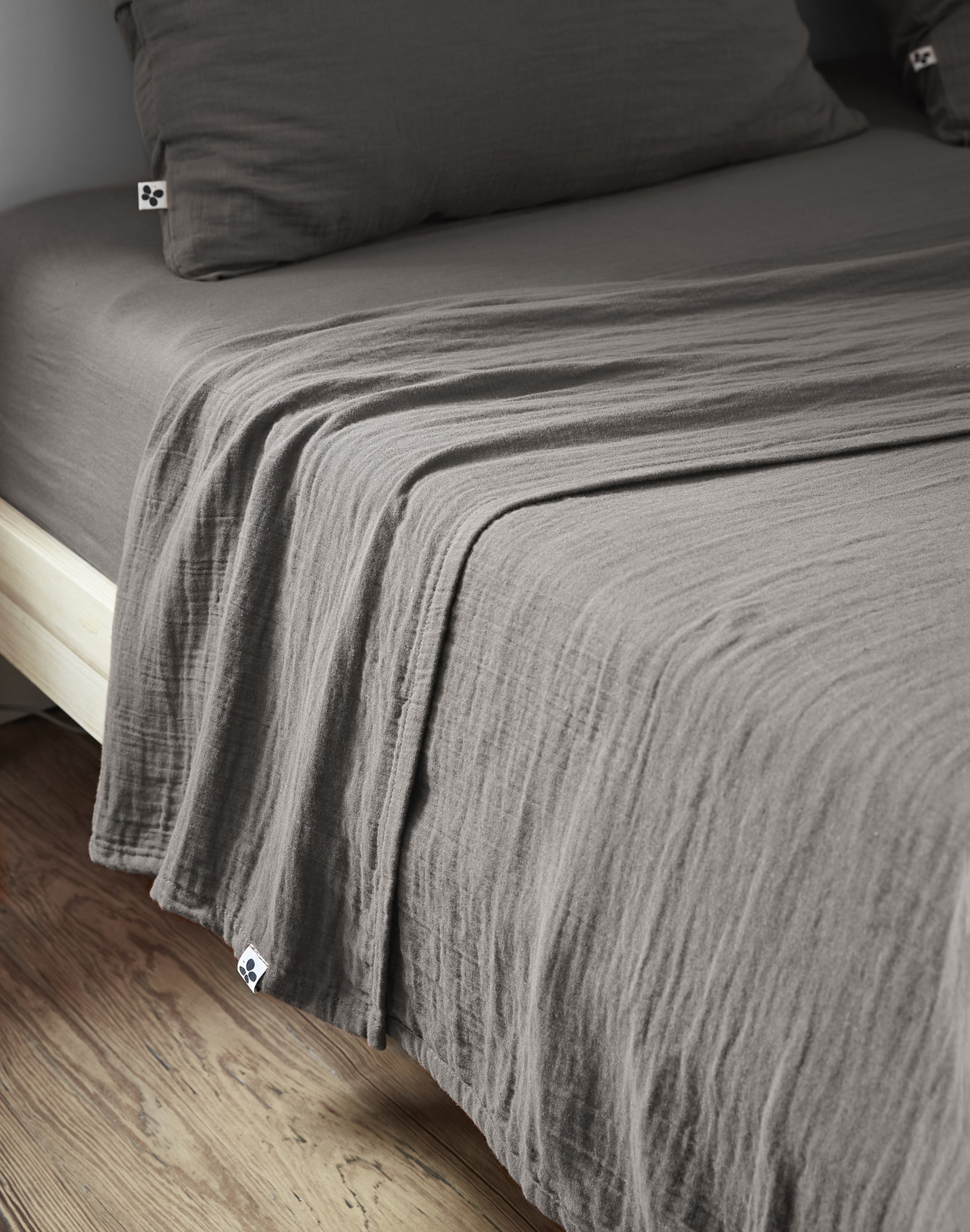 Drap plat 270x300 cm en gaze de coton Gaïa Granit de grande taille