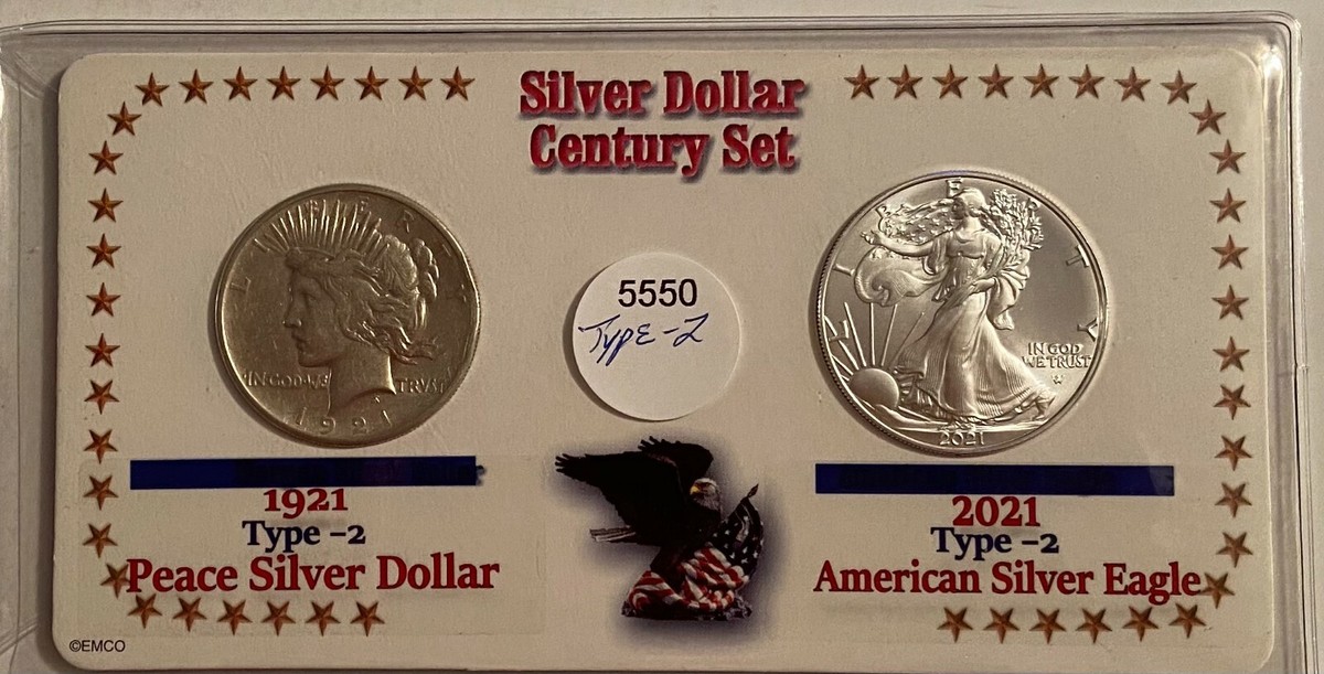 1921 Peace & 2021(Type-2) Silver Eagle Century Dollar Set