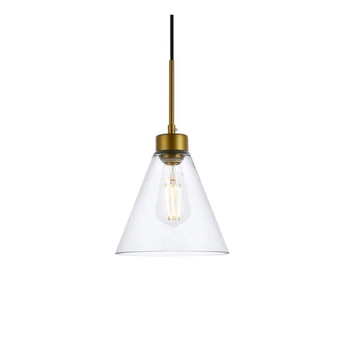 Living District Mera 1-Light Mid-Century Metal Pendant in Brass and Clear - Picture 4 of 7