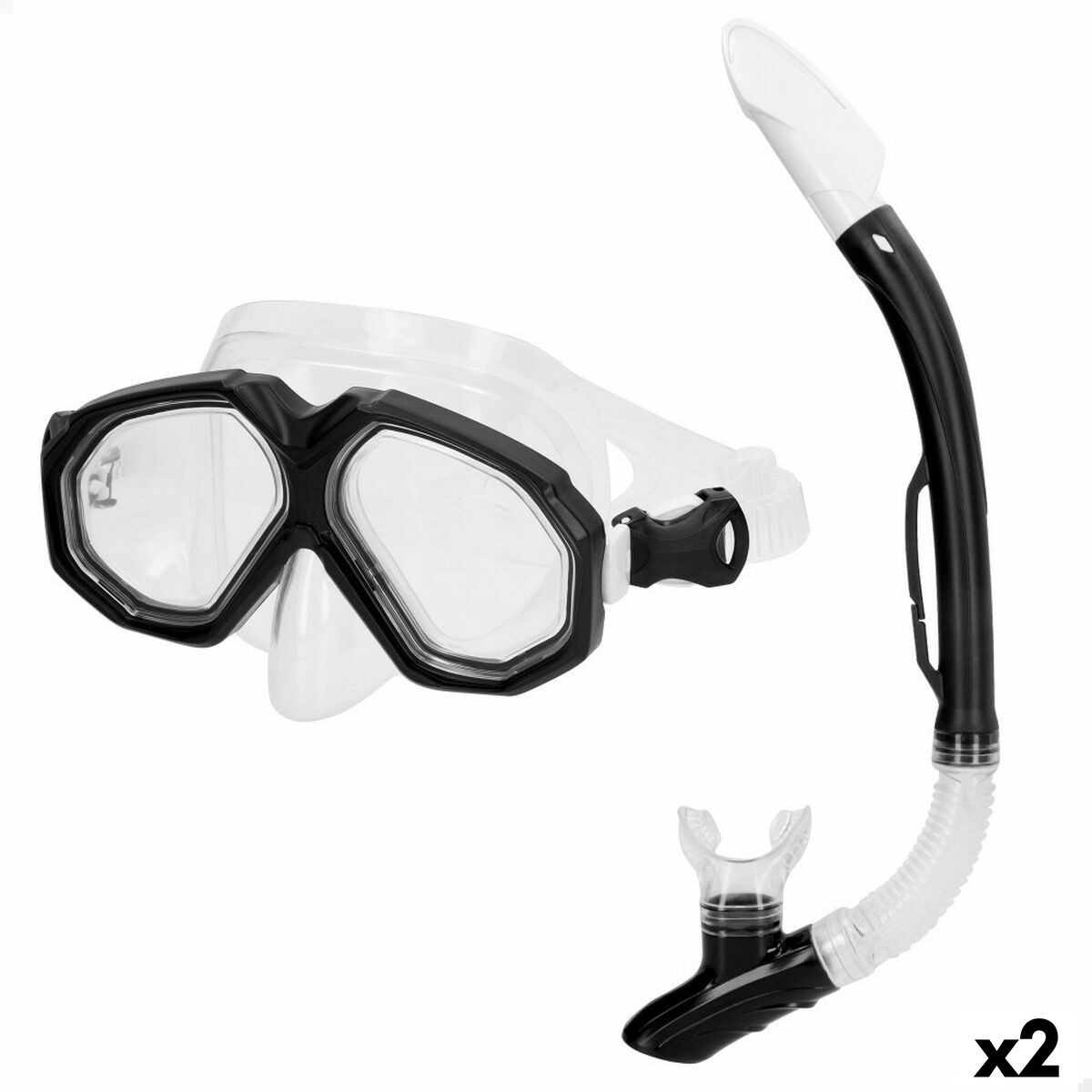 Gafas de Buceo con Tubo AquaSport Negro Adultos [2 Unidades]