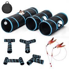 Cat Tunnel 3 Straight Shaped Pet Tunnels, Tube Cat Toys 6 DIY Shapes with Wan...