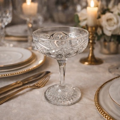 Vtg Imperial Glass-Ohio Mogul Variant Clear Champagne Glass- 4.75  -Star Pattern