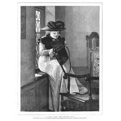 FINE ART A Peep into the Letter Bag by EK Johnston - Antique Print 1878