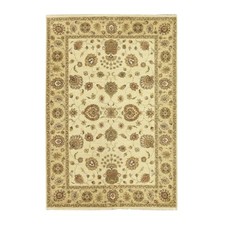 5'5"x8' Linen White Agra Colorful Leaf Pattern Hand Knotted Pure Wool Rug R76355
